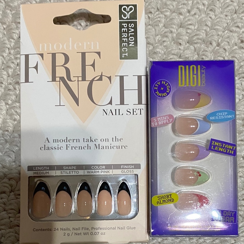 DIGI BEAUTY Press On Nails, Short Almond and Salon Perfect Modern French Nail Se